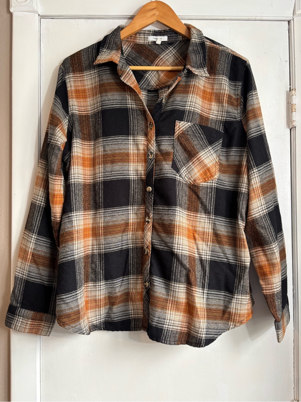 Maurices Black and Orange Plaid Button-Down Shirt